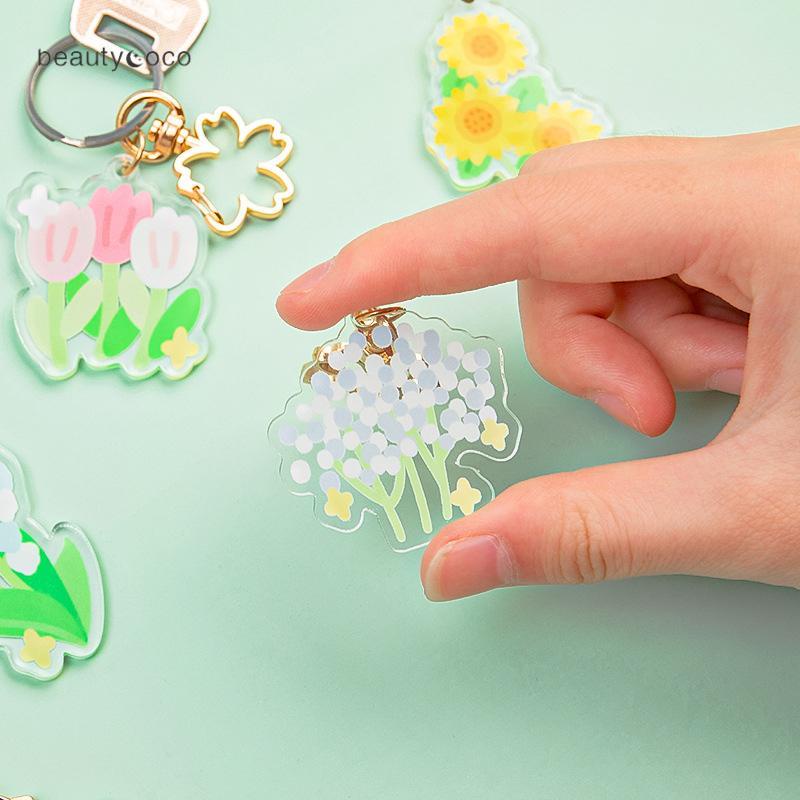 beautycoco🍊Móc Chìa Khóa Hoa Tulip Trong Suốt Sáng Tạo Mới với Kẹp tôm hùm họa tiết hoa lá,Móc Khóa Nhựa Acrylic Hình Hoa Xinh Xắn