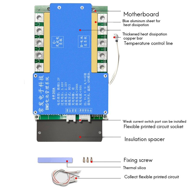Bảng Mạch Bảo Vệ Pin Lithium 8S 24V Với Bộ Điều Khiển Nhiệt Độ Hóa BMS