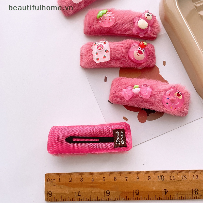 Kẹp Tóc Mái Bằng Lông Nhung Hình Gấu / Dâu Tây Dễ Thương Cho Bé Gái