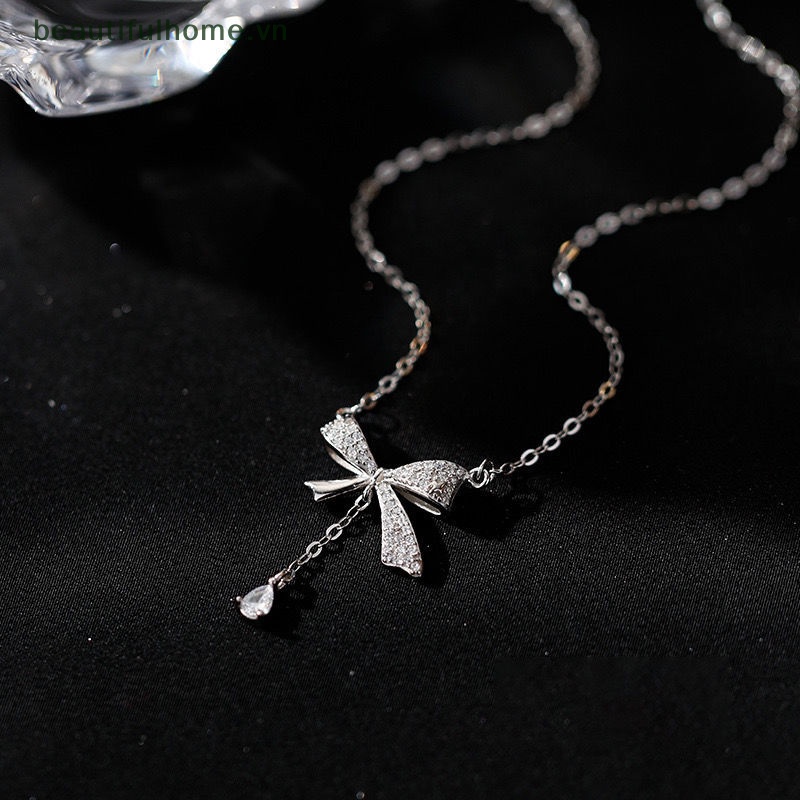 Dây Chuyền Mặt Nơ Tua Rua Đính Đá Zircon Thanh Lịch Thời Trang Hàn Quốc Cho Nữ [Beautyhome]
