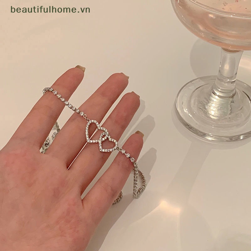 Vòng cổ Hai Trái Tim Đính Đá Kim Cương Thời Trang Hàn Quốc Dành Cho Nữ [Beautyhome]