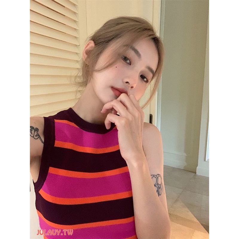 Áo Hai Dây Dệt Kim Kẻ Sọc Thời Trang Mùa Hè Cho Nữ