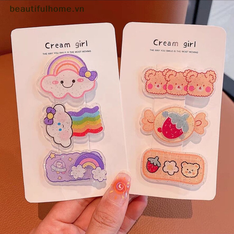 Set 3 Kẹp Tóc Hoạt Hình Xinh Xắn Cho Bé Gái