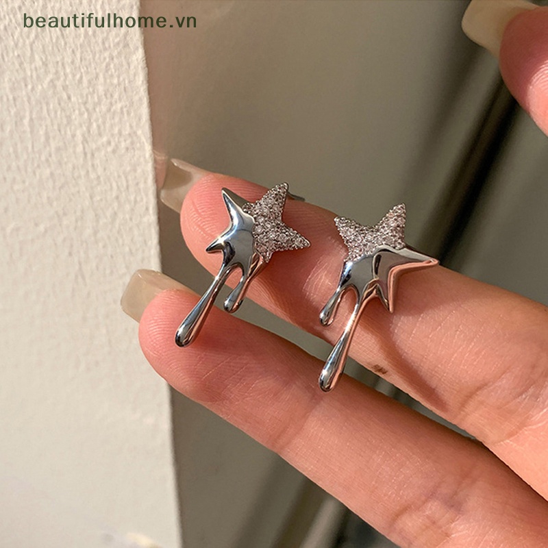 [beautifulhome] Bông Tai Đinh Tán Đính Đá Zircon Ngôi Sao Đơn Giản Thời Trang Hàn Quốc Cá Tính Dành Cho Nữ [beauty]