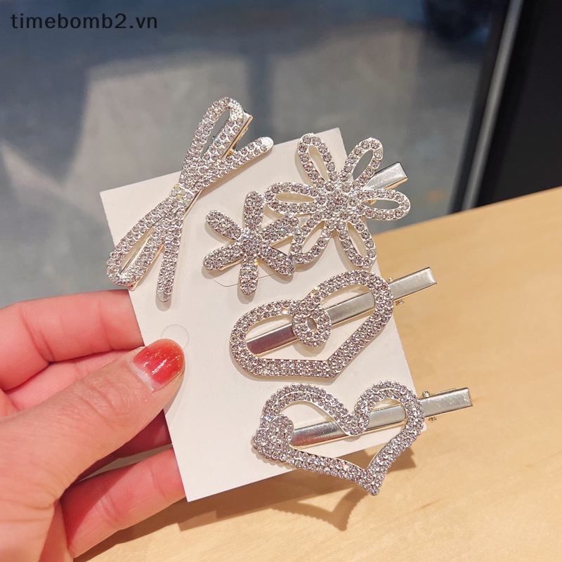 {Timebomb} Kẹp Tóc Kim Loại Hình Hoa Bướm Trái Tim Phong Cách Hàn Quốc Cho Nữ