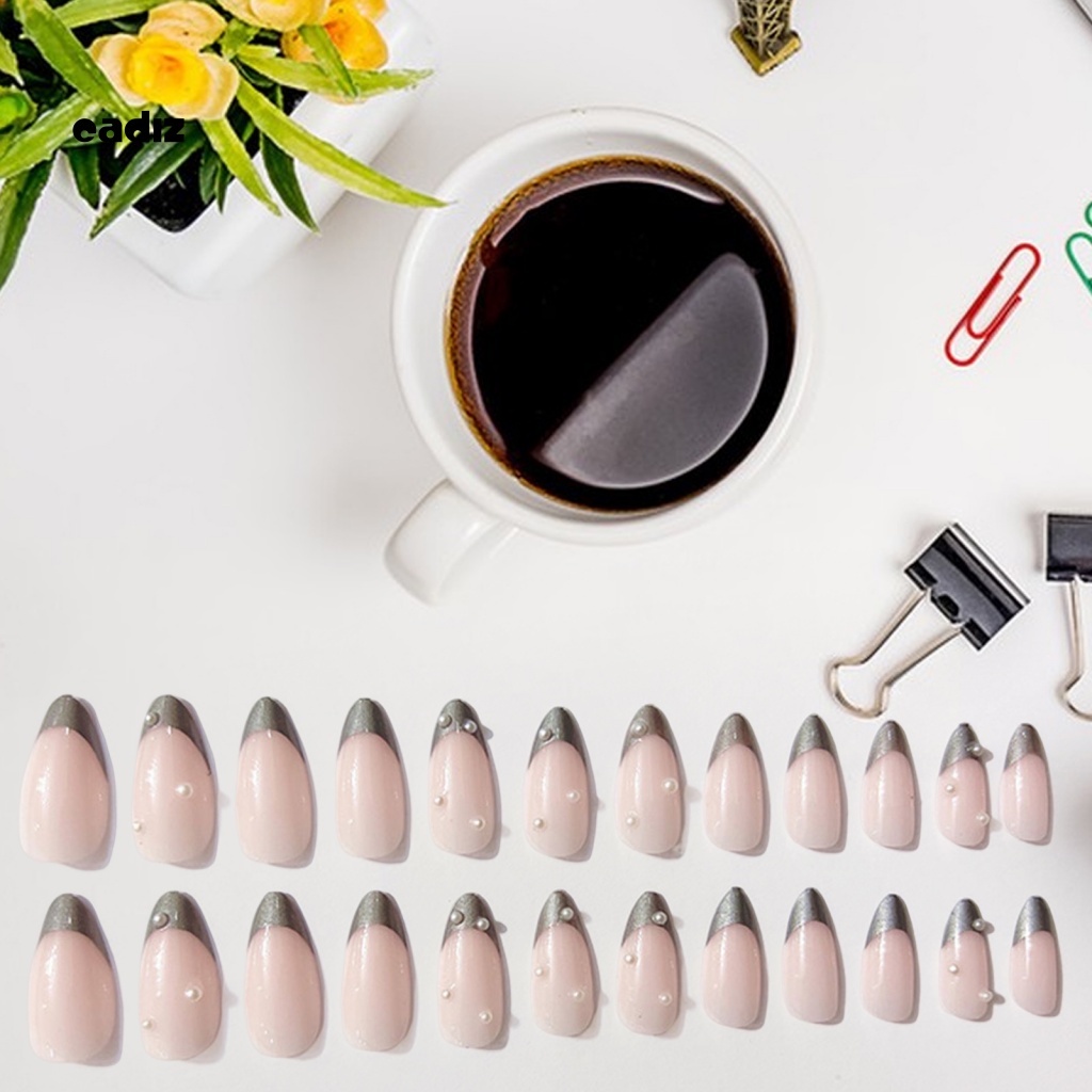 1 Bộ Móng Tay Giả Bằng Nhựa Siêu Mỏng Đính Ngọc Trai Nhân Tạo Che Phủ Toàn Diện Tháo Rời Được