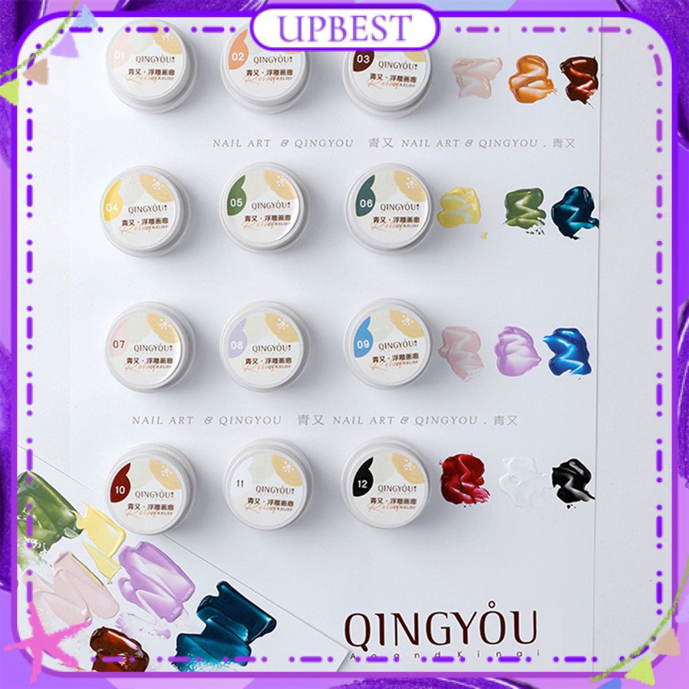 ♕ Qingyou Sơn nổi ba chiều Sơn móng tay Gel 3d Đá trong suốt Hổ phách đóng hộp Keo trị liệu bằng ánh sáng Keo dán móng nghệ thuật cho cửa hàng làm móng 8ml 12 màu TUYỆT VỜI