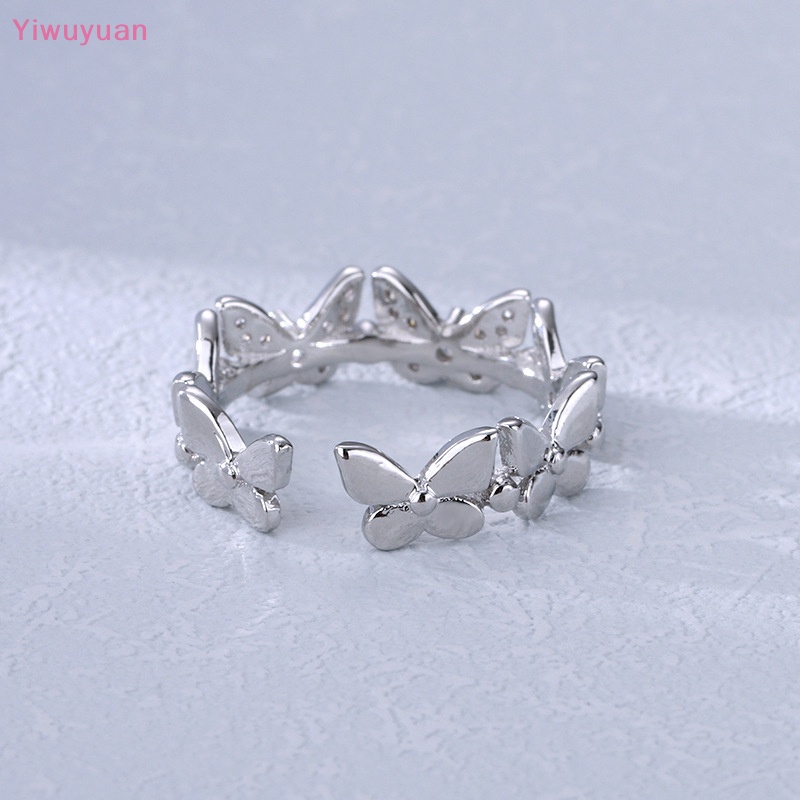 < Yiwuyuan > Nhẫn Hình Học Đính Đá Zircon Lá Bướm Thời Trang Tối Giản Có Thể Điều Chỉnh Quà Tặng Trang Sức Cho Nữ Mới