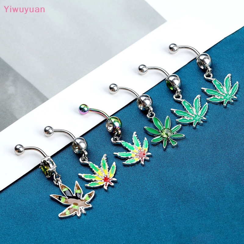 < Yiwuyuan > Khuyên Rốn Đính Đá Zircon Hình Lá Phong Thời Trang Mới Cho Nữ
