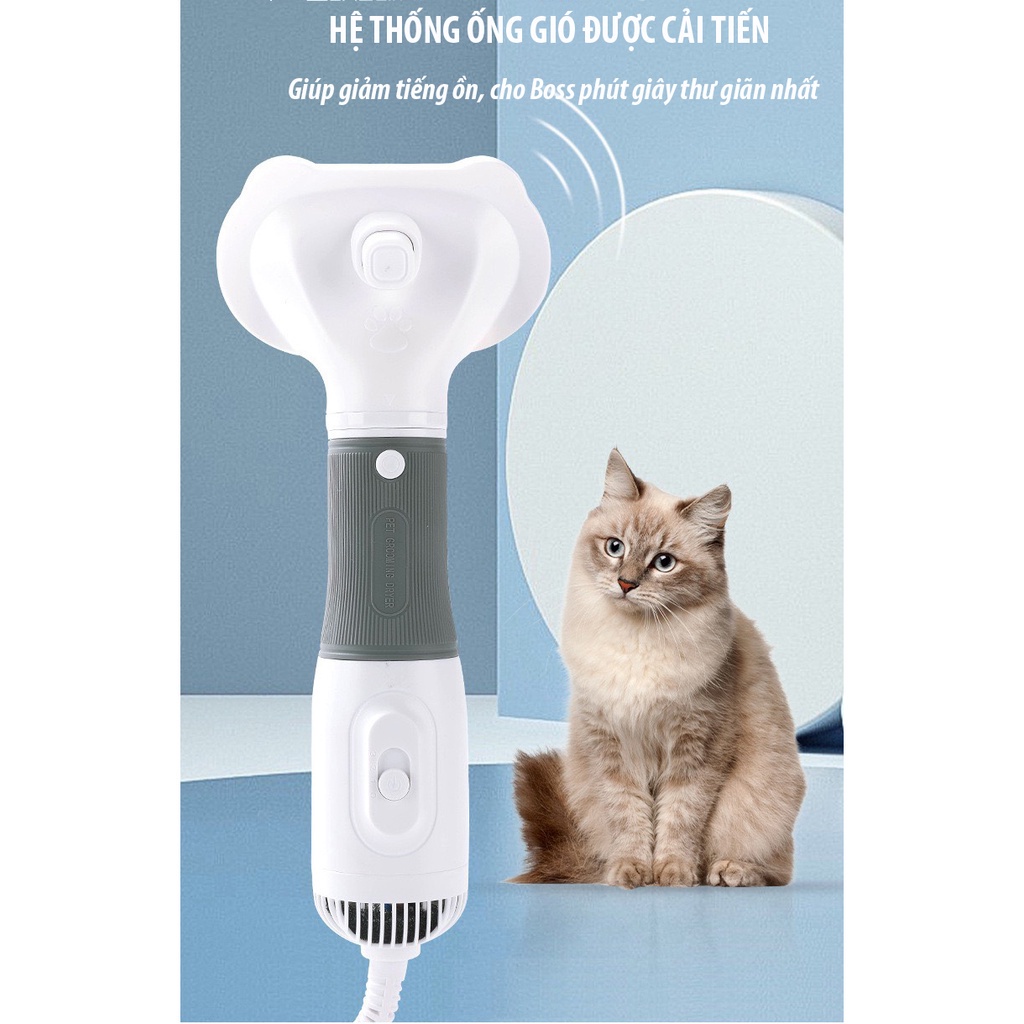 Máy sấy lông thú cưng sấy khô nhanh 3 trong 1, đa năng 600W, công suất gió lớn, máy sấy lông massage có đầu chải, có 2 đầu tóc, giao hàng nhanh tận nơi