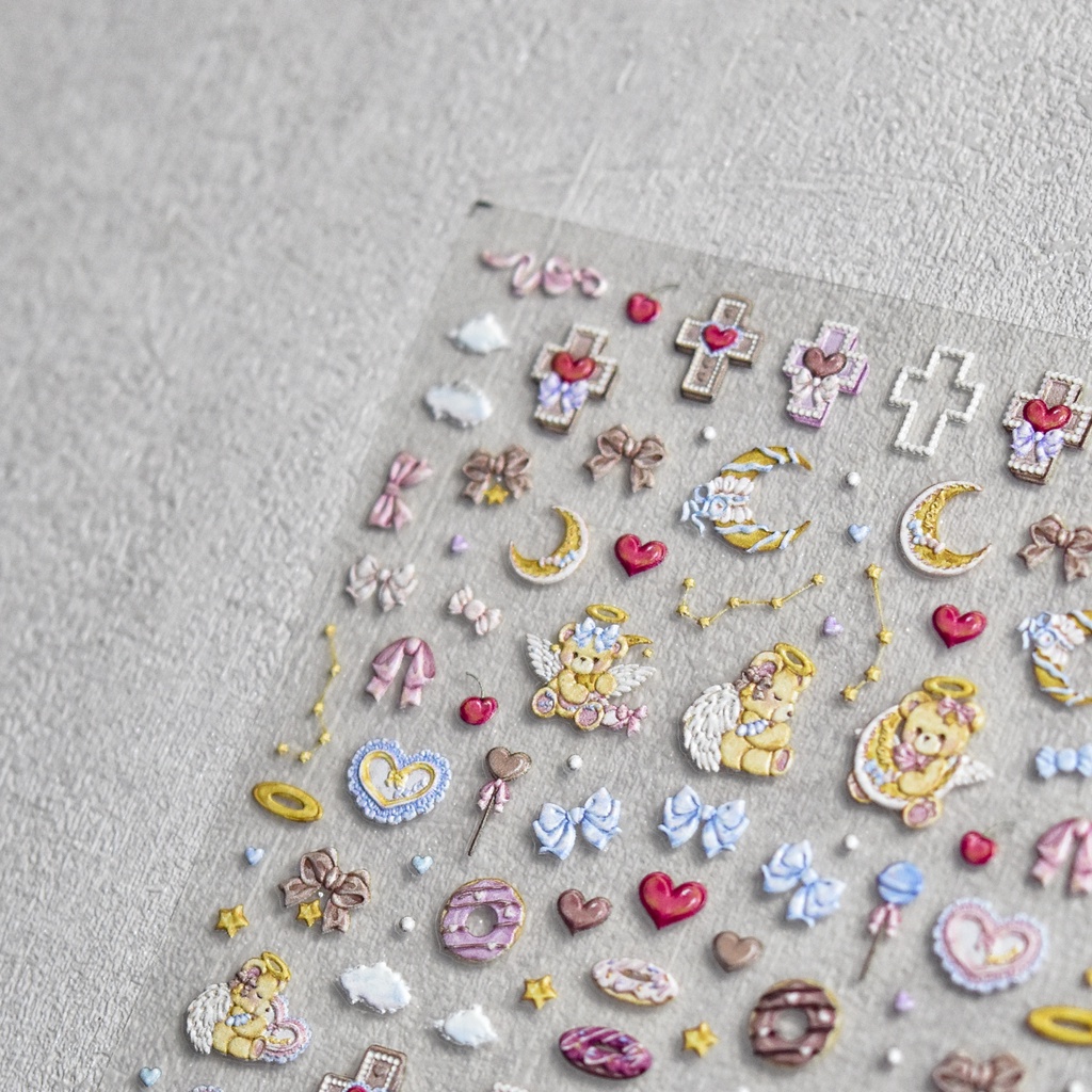 Miếng Dán Trang Trí Móng Tay Dập Nổi Hình Thiên Thần Đám Mây Dễ Thương Kiểu Nhật Bản