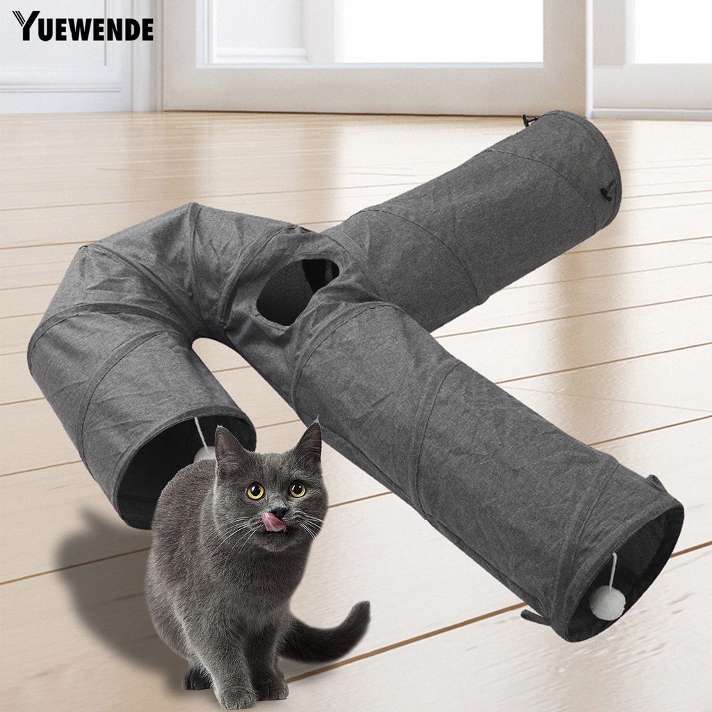 Yq.e Đồ Chơi Đường Hầm Vải Canvas Bốn Lỗ Gấp Gọn Tiết Kiệm Không Gian Màu Xám Giúp Thư Giãn Cho Mèo Cưng