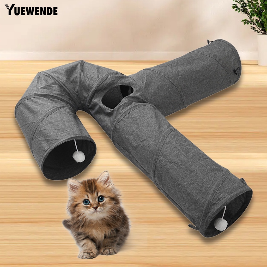Yq.e Đồ Chơi Đường Hầm Vải Canvas Bốn Lỗ Gấp Gọn Tiết Kiệm Không Gian Màu Xám Giúp Thư Giãn Cho Mèo Cưng