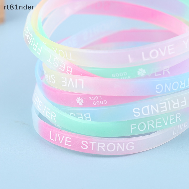 Rt Set 10 Vòng Tay Silicon Cao Su Dạ Quang Màu Kẹo In Chữ Thời Trang