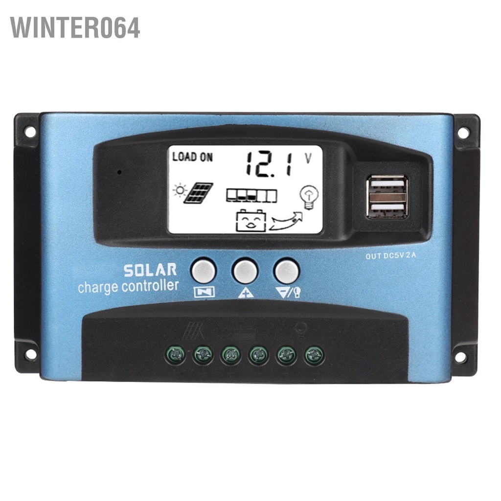 Winter064 Bộ điều khiển sạc năng lượng mặt trời MPPT 40/50/60/100A Màn hình LCD kép USB 12V 24V
