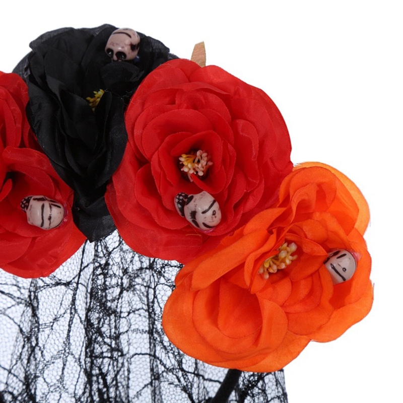 Flgo Băng Đô Cài Tóc Hình Mạng Che Mặt Đầu Lâu Hoa Hồng Hóa Trang Halloween