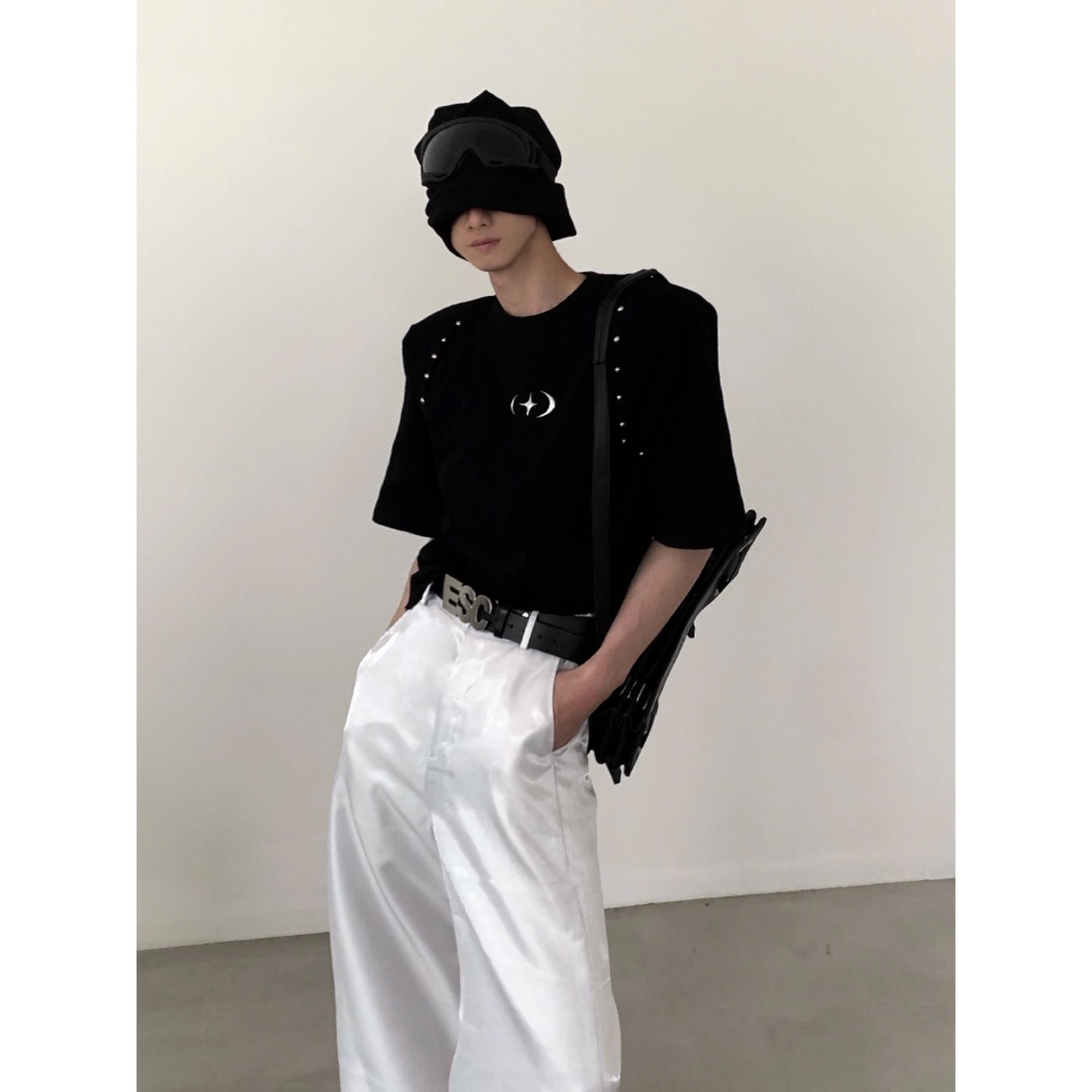 Akiyama Style / Niche Áo Thun Nam Tay Ngắn Đính Đinh Tán Kim Loại Cao Cấp Thời Trang Mùa Hè