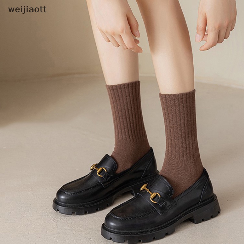 Weijiaott Vớ Cotton Cổ Vừa Màu Trắng Đen Thời Trang Thu Đông Phong Cách Nhật Bản Hàn Quốc Dành Cho Học Sinh