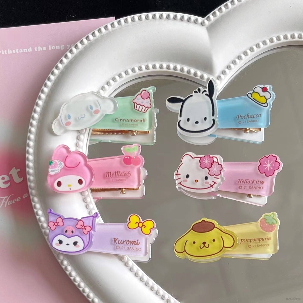 Kẹp Tóc Trong Suốt Họa Tiết Hoạt Hình Sanrio Hello Kitty mymelody Cinnamon Pochacco Ngọt Ngào Thời Trang Cho Bé Gái