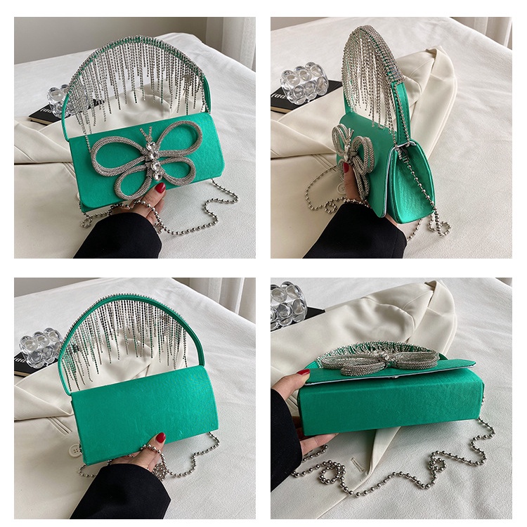 Túi Đeo Vai / Kẹp Nách Dáng Vuông Nhỏ Đính Nơ Phối Tua Rua Lấp Lánh Phong Cách Mới Thời Trang Mùa Hè 2023