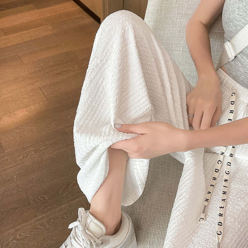 Quần Thể Thao Lưng Cao Ống Rộng Chất Liệu Lụa Mỏng Thời Trang Mùa Hè Cho Nữ