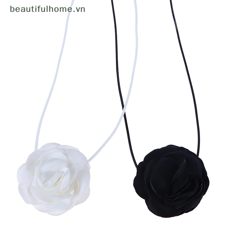 [beautifulhome] Vòng Cổ Choker Dây Dài Bằng Vải Hoa Lớn Màu Trắng Và Đen Lãng Mạn Phụ Kiện Trang Sức Trên Cổ [beauty]