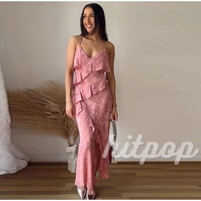 Đầm không tay Cổ Chữ V Xẻ Tà Họa Tiết Hoa Thời Trang Mùa Hè