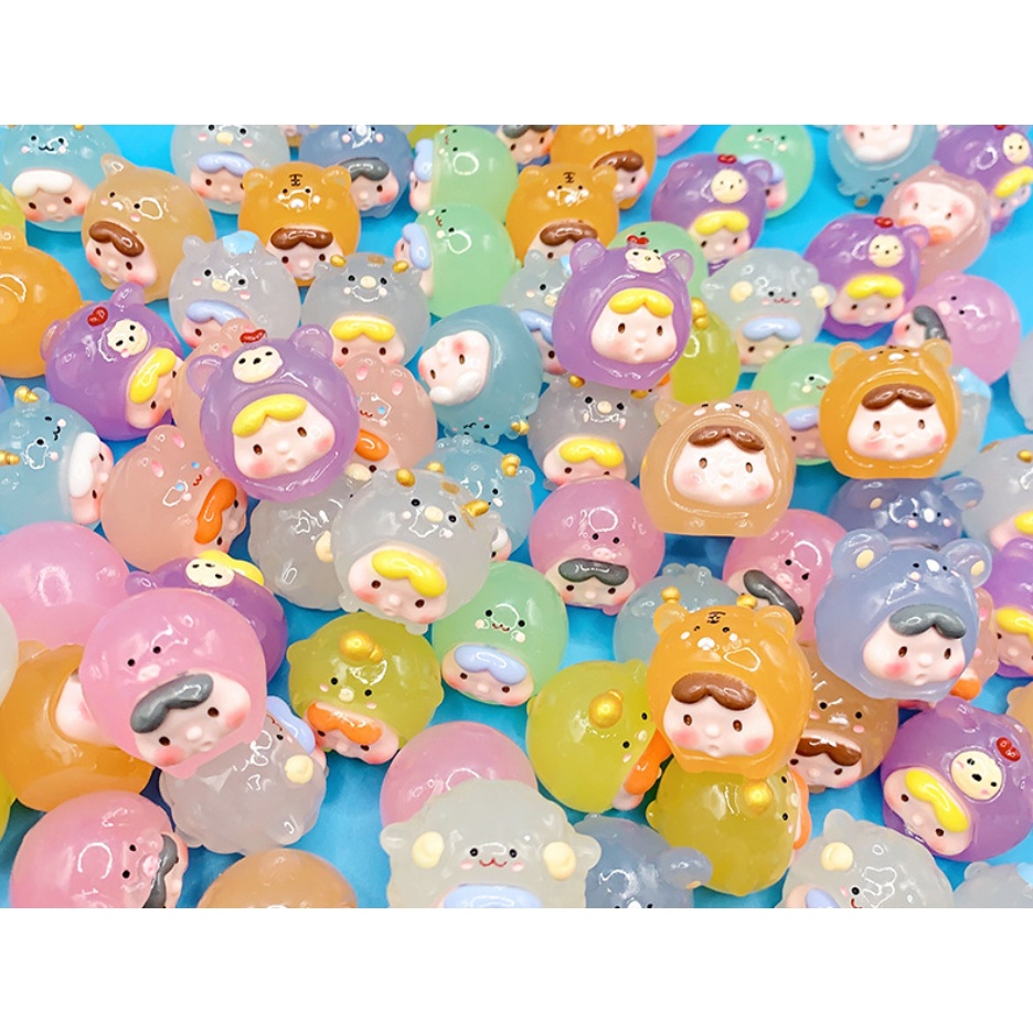 Charm bé đội nón 12 con giáp dạ quang phát sáng decor, DIY