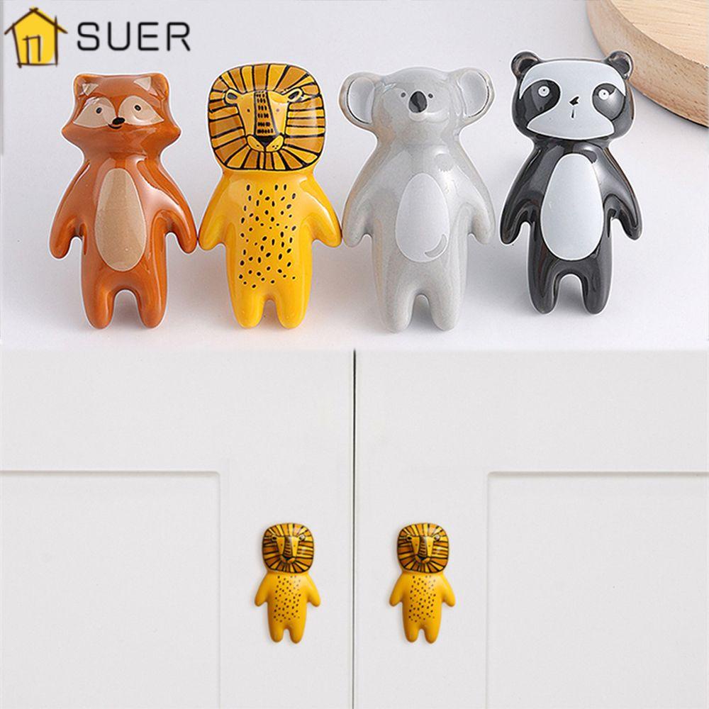 Bộ 2 Núm Tay Cầm Cửa Tủ Bằng Gốm Hình Thú Dễ Thương