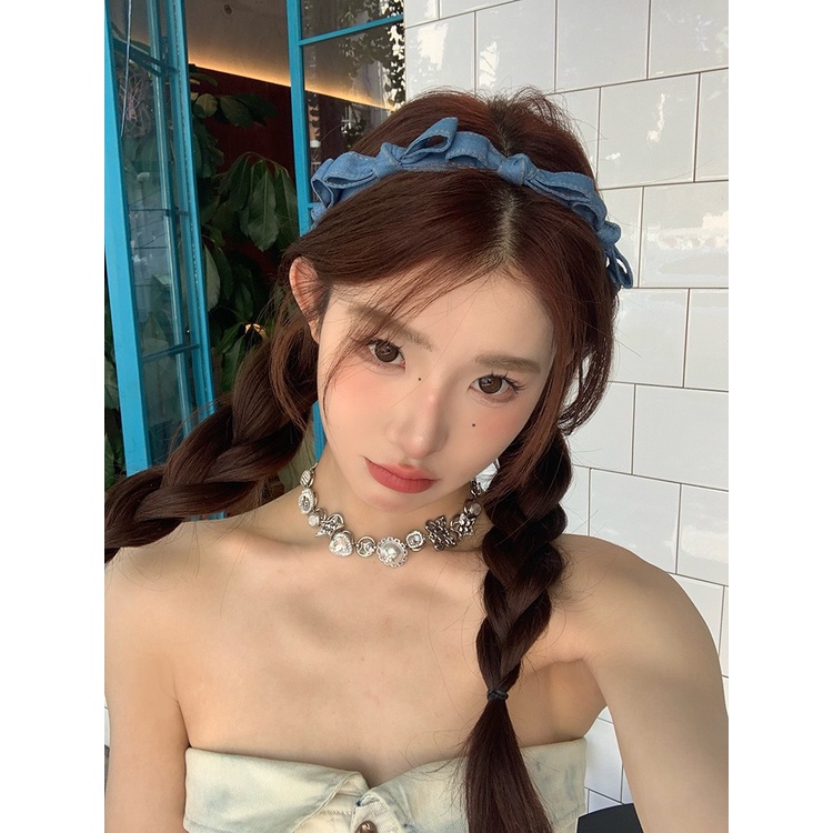 Băng Đô Denim Thắt Nơ Xinh Xắn Tiện Dụng Rửa Mặt Cho Nữ