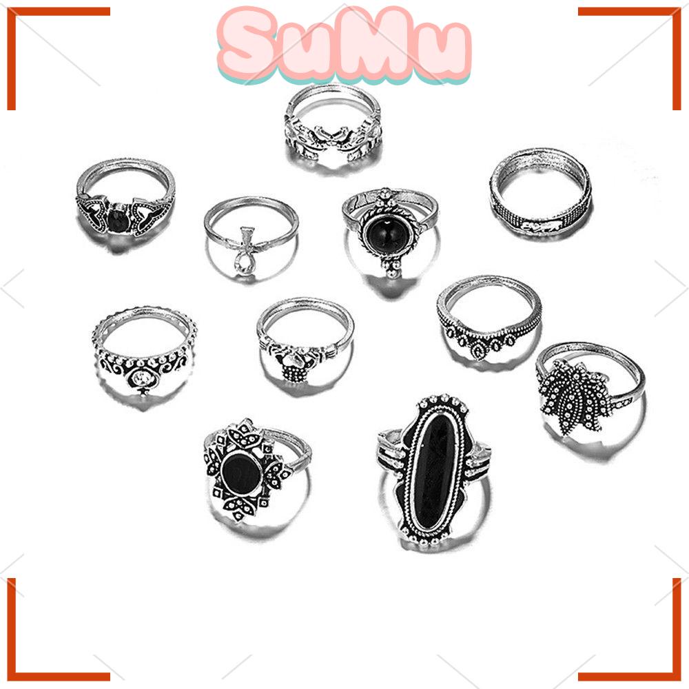 Set 11 Nhẫn Đeo Đốt Ngón Tay Đính Đá Nhiều Kiểu Phong Cách Gothic Cho Nữ