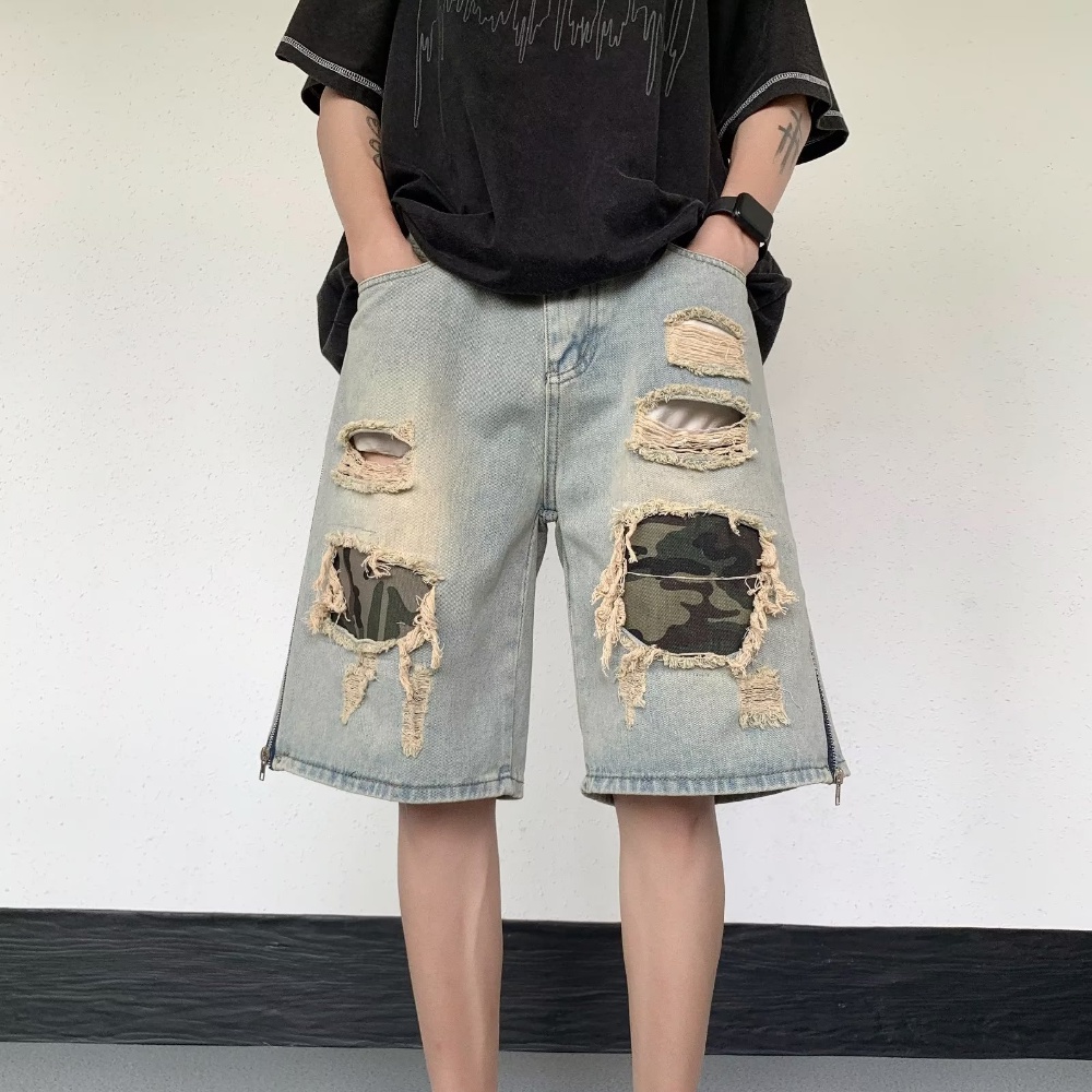 Quần Short Denim Dáng Rộng Phối Rách Thời Trang Mùa Hè Cá Tính