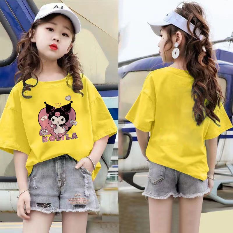 Áo Thun Mùa Hè Tay Cộc Dáng Rộng In Họa Tiết Kích Thước Lớn 100-160 Cho Bé Gái