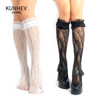 KUNHEV Vớ ren nơ sợi nylon cổ cao phong cách lolita chất lượng dành cho nữ tùy chọn màu sắc