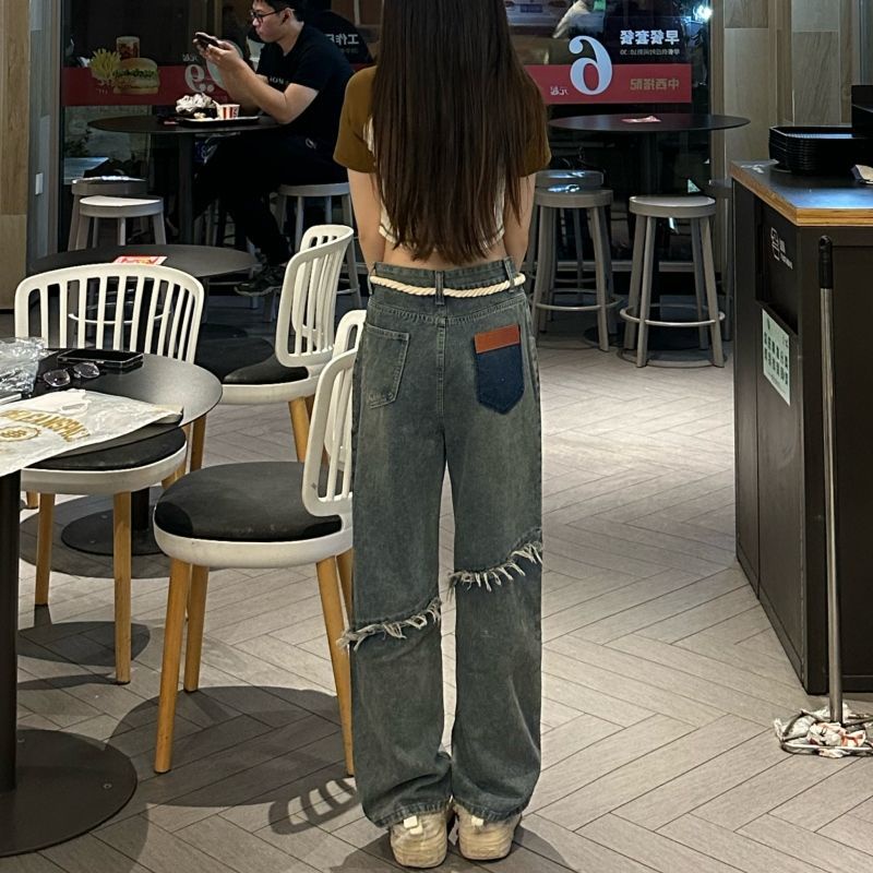 Quần Jean Dài Ống Rộng Lưng Cao Phong Cách Hong Kong Thời Trang Mùa Hè Mới Cho Nữ