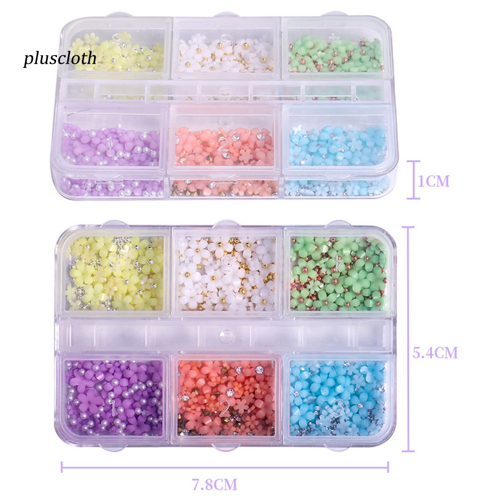 1 Hộp 6 Ngăn Đựng Hạt Ngọc Trai / Hoa Bằng Nhựa Dùng Trang Trí Móng Tay Nghệ Thuật