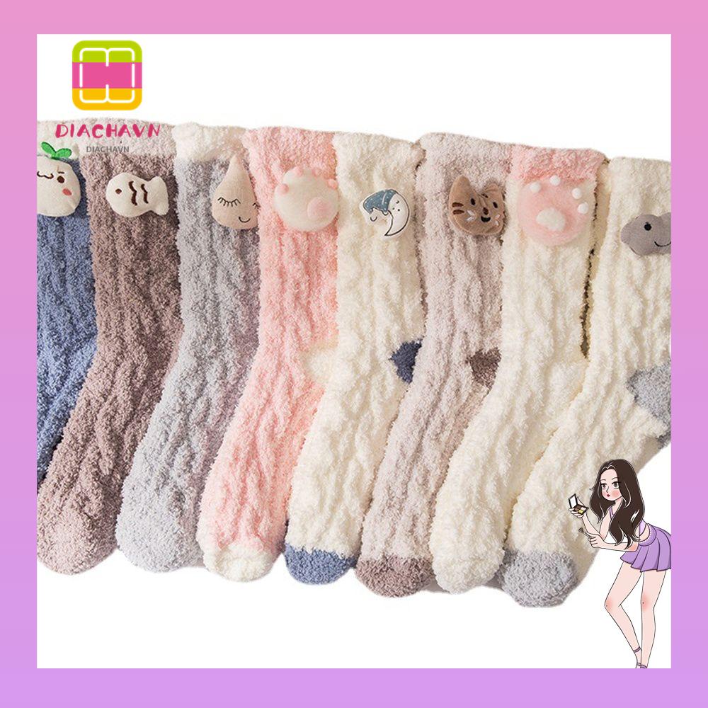 Vớ Ngủ Giữ Ấm Chống Lạnh Bằng Vải Nhung Màu Sắc Ngọt Ngào Dễ Thương