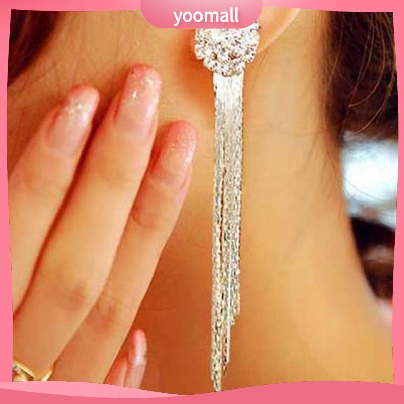 [YM] Bông Tai Dây Xích Kim Cương Pha Lê Cho Nữ