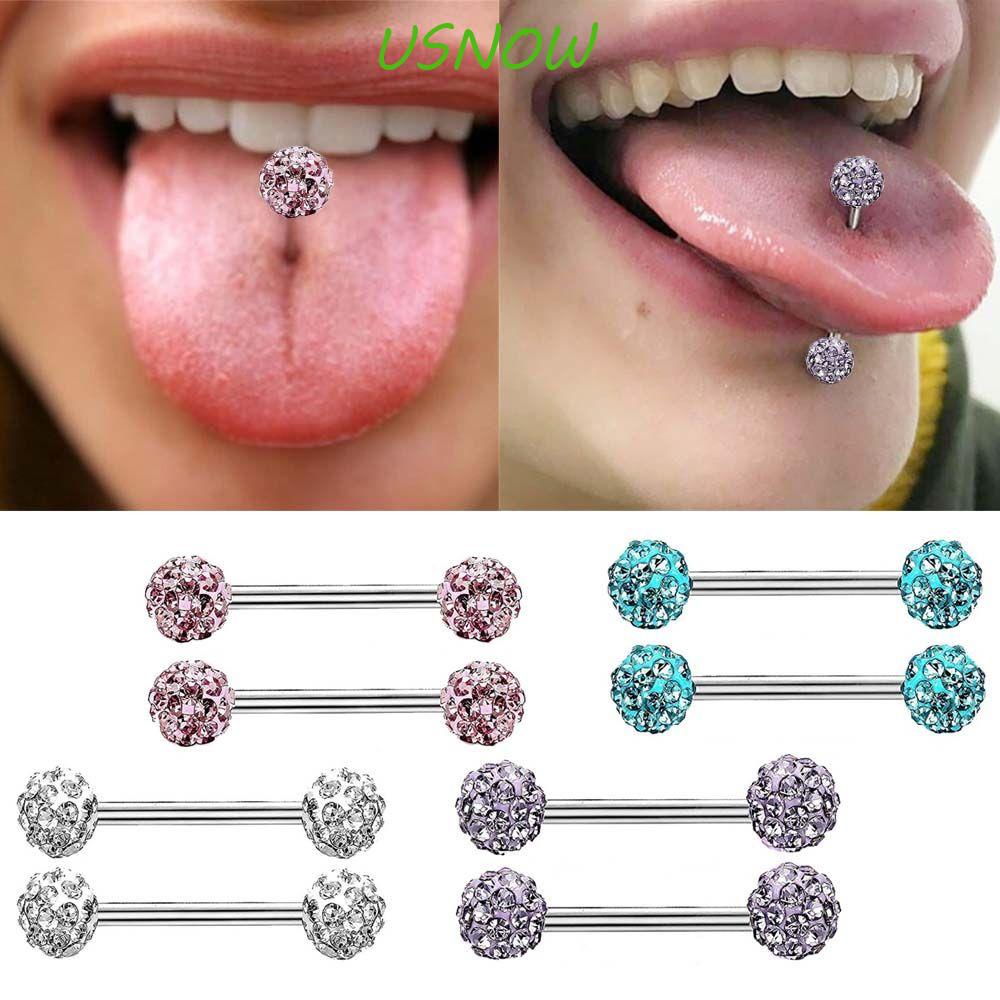 USNOW Khuyên Lưỡi Phong Cách Punk Cá Tính Thời Trang Cho Nữ|Khuyên Tai Dạng Hạt Tròn Cá Tính