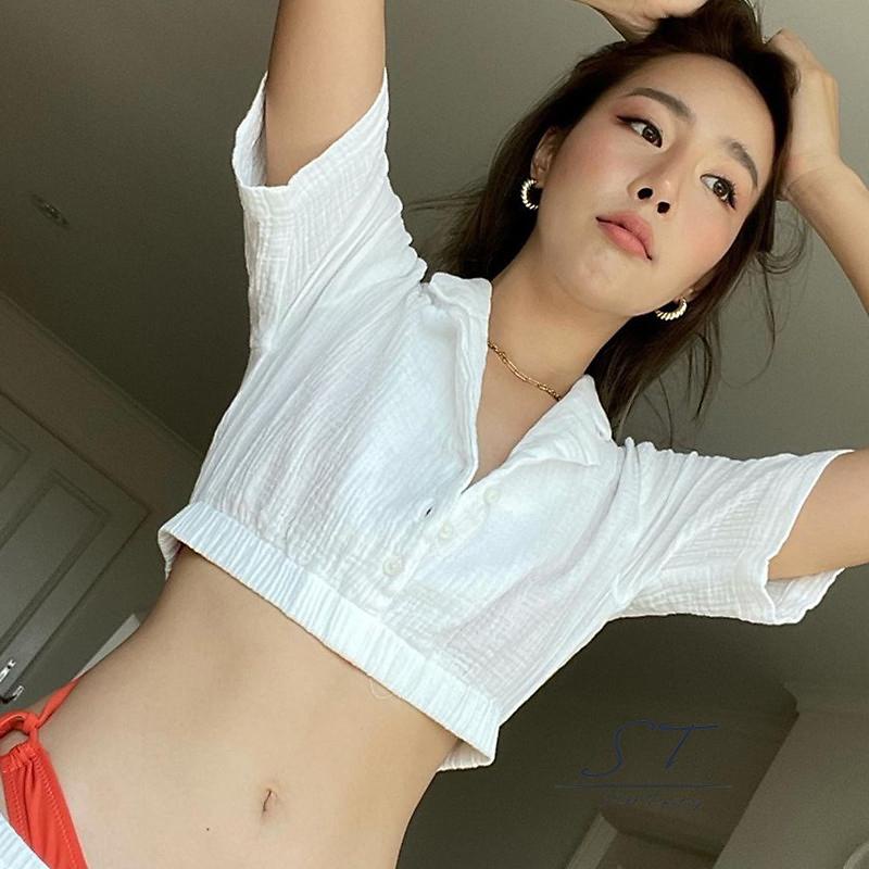 Áo Thun Lửng Ngắn Tay Hai Dây Màu Sắc Đơn Giản Dành Cho Nữ