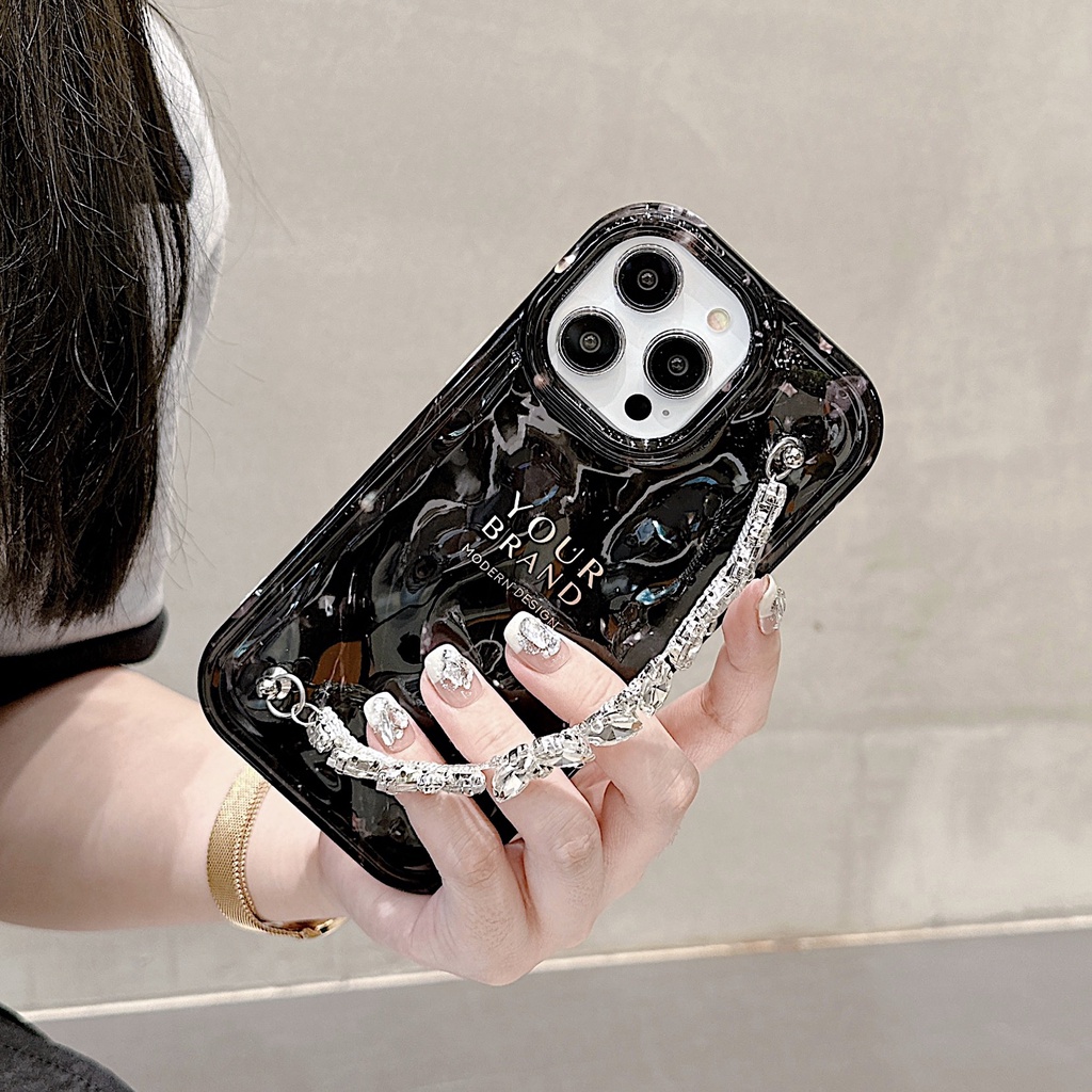 Ốp Lưng Chất Liệu TPU Chống Sốc Có Dây Đeo Cổ Tay Cho Apple IPhone 14 13 12 11 Pro Max Đen