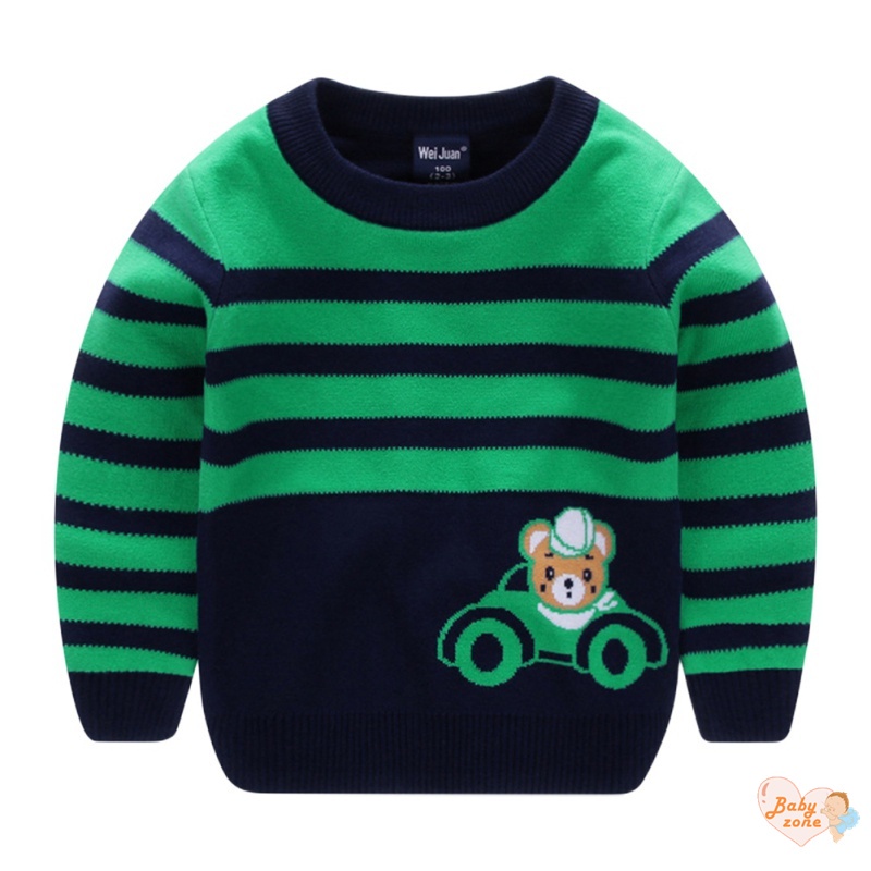 Áo Sweater Dệt Kim Kẻ Sọc In Hình Gấu Nhỏ Dễ Thương Thời Trang Thu Đông Cho Bé Trai