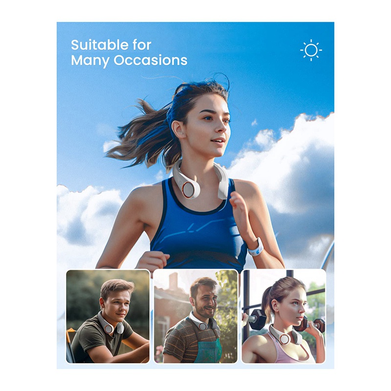 Quạt Làm Mát Đeo Cổ 3 Tốc Độ Nhỏ Gọn Có Thể Sạc Lại Dành Cho Đi Du Lịch