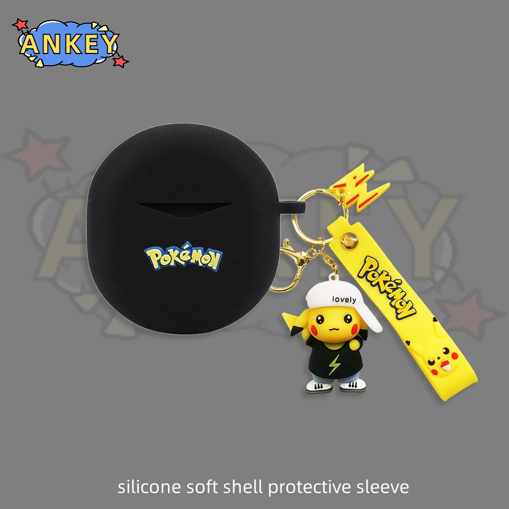 Vỏ Bảo Vệ Hộp Sạc Tai Nghe Bằng Silicon Hình Gấu Màu Xanh Dương Kèm Móc Treo Cho SoundPEATS Air 4 / Air 3 Deluxe / Capsule 3 Pro