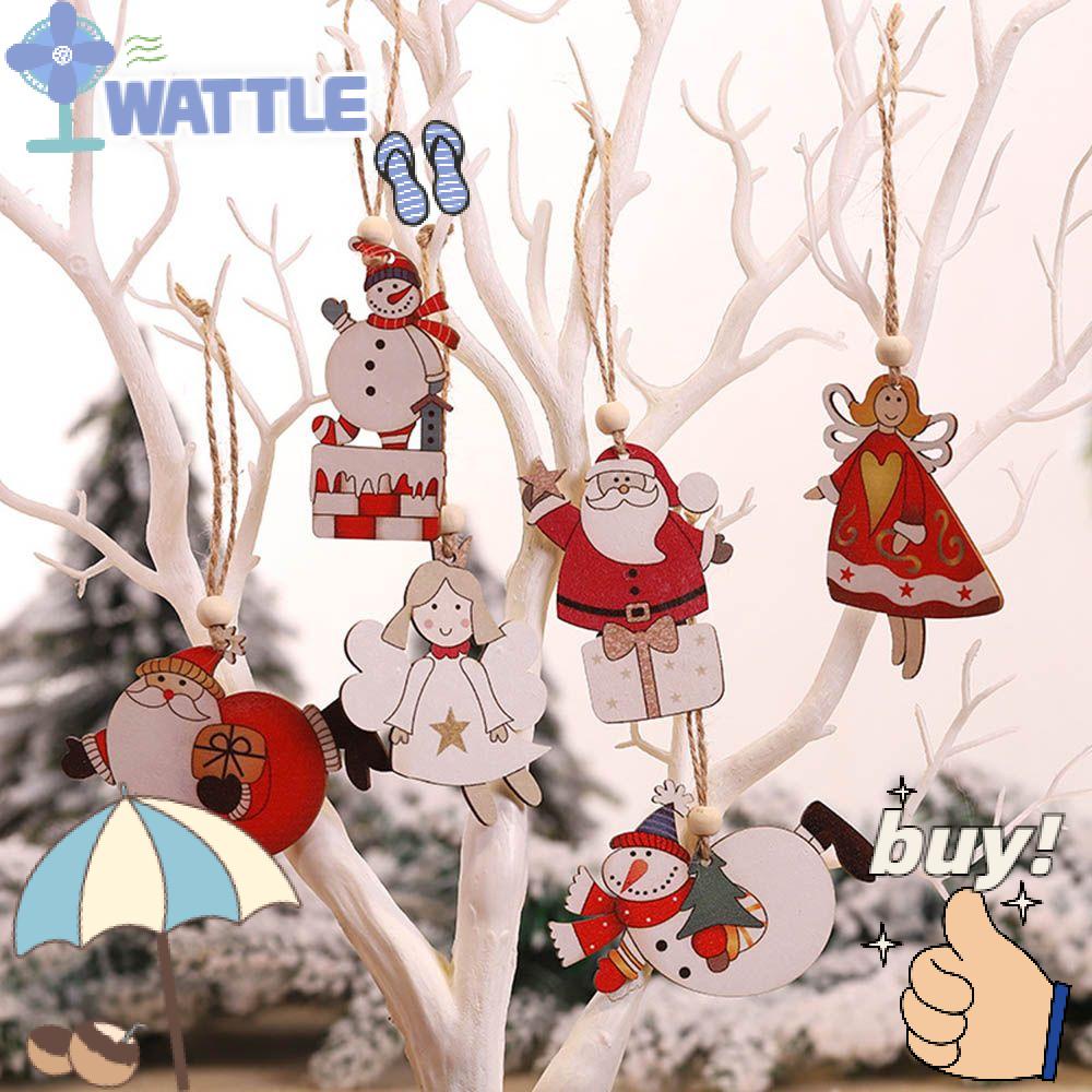 WTTLE Set 2 Phụ Kiện Treo Trang Trí Giáng Sinh Bằng Gỗ Hình Ông Già Noel / Người Tuyết