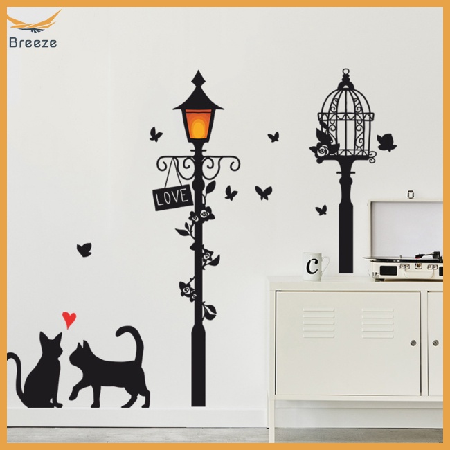 Sticker Dán Tường Tự Dính Họa Tiết Chú Mèo Dưới Đường Phố Trang Trí Nội Thất