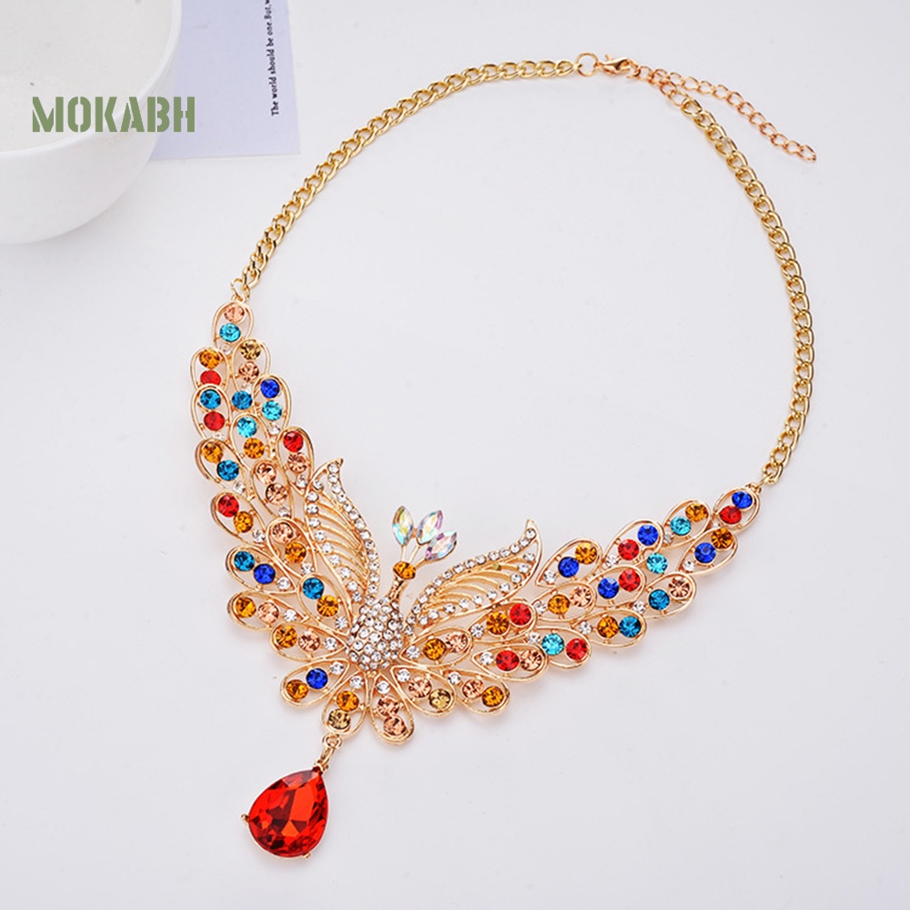 [Mok Abh] Bộ Vòng cổ + Bông Tai Hình Con Công Đính Kim Cương Giả Theo Phong Cách Retro