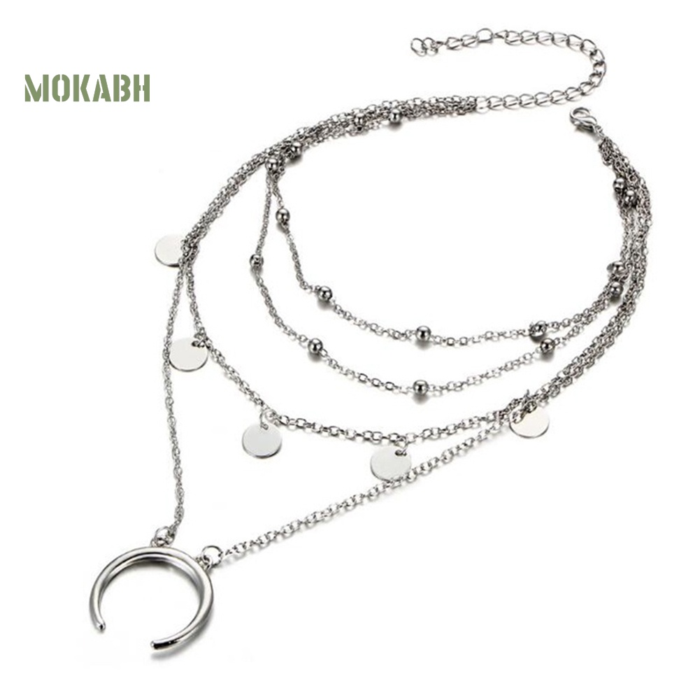 [Mok Abh] Vòng Cổ Choker Nhiều Tầng Với Mặt Dây Hình Mặt Trăng Phong Cách Boho Thời Trang