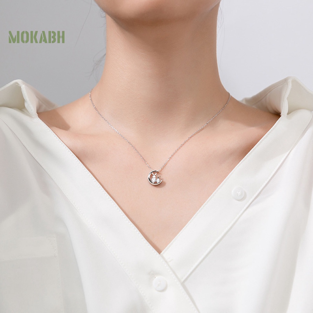 Bộ Vòng cổ + Bông Tai Đính Đá Hình Thỏ &amp; Mặt Trăng Kiểu Hàn Quốc