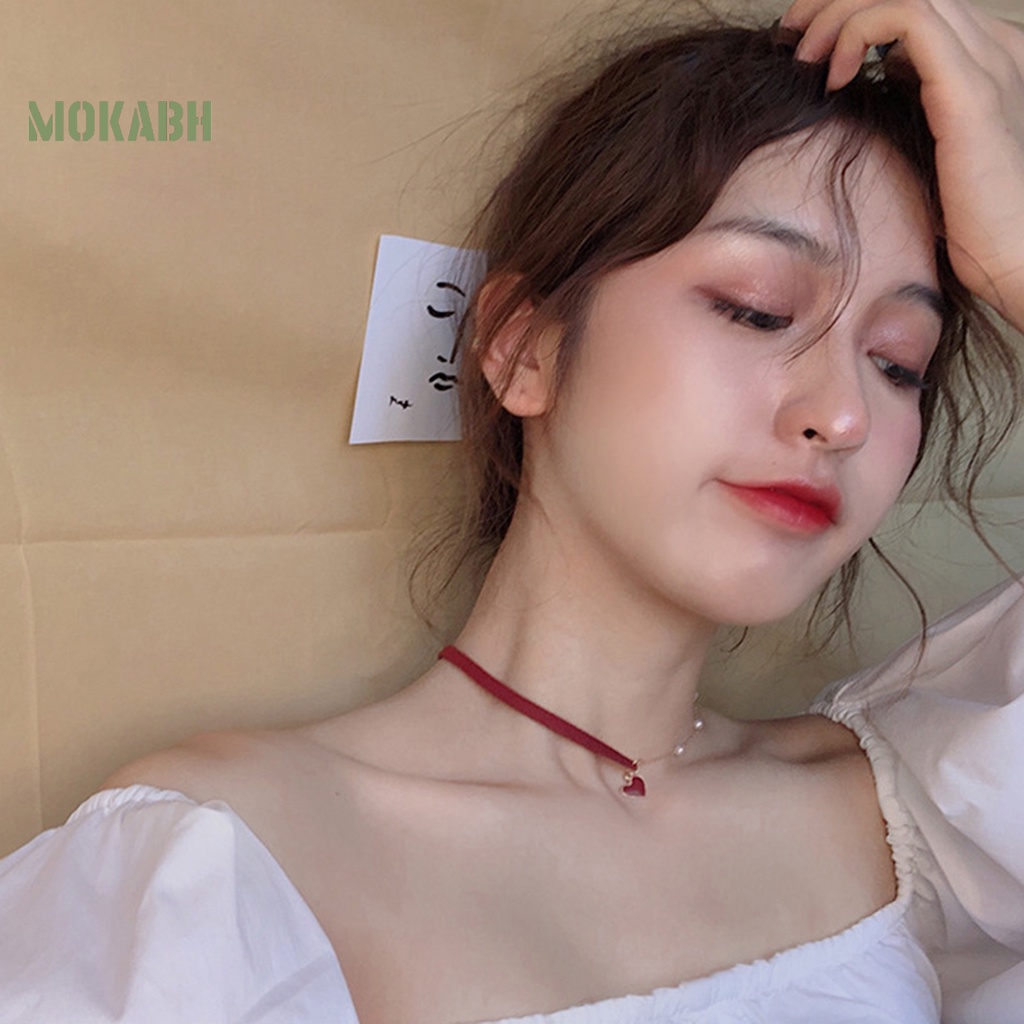 Vòng Cổ Choker Hình Trái Tim Đính Hạt Ngọc Trai Nhân Tạo Thời Trang
